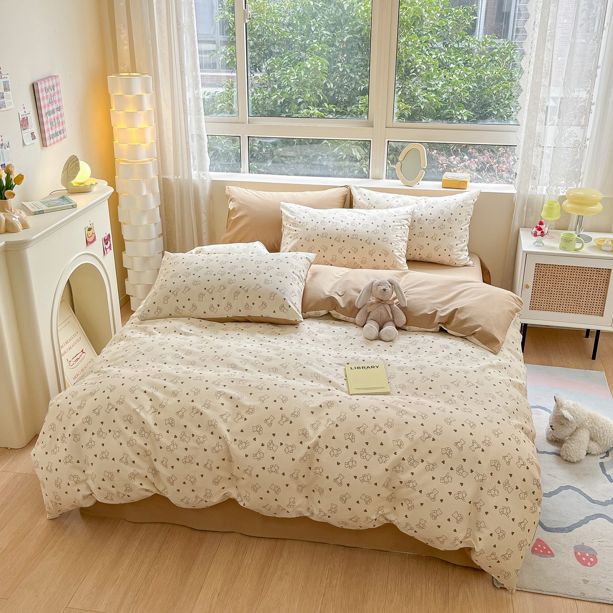 91家纺网 家纺一手货源 找家纺 柠馨 2025新款13372全棉床单床笠枕套被套单品系列-单被套 爱心小熊