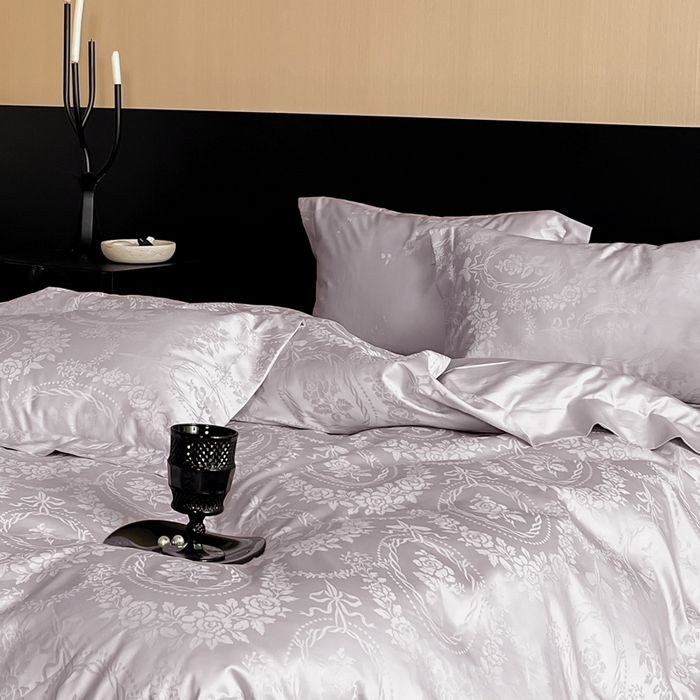 91家纺网 家纺一手货源 找家纺 窝米 2025春季新品100支长绒棉轻奢提花四件套系列 慕然-紫烟