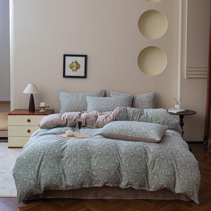 91家纺网 家纺一手货源 找家纺 利禾家纺 2025新款针织天竺棉水洗棉四件套被套学生宿舍三件套床单款 春风里