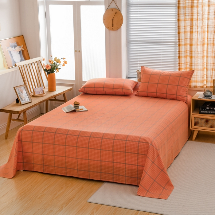 91家纺网 家纺一手货源 找家纺 柠萌家居 2025新款无印风全棉色织A类母婴级纯棉水洗棉床单 瓦尔桔