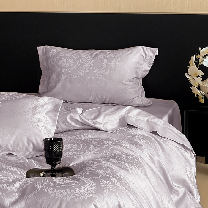 91家纺网 家纺一手货源 找家纺 窝米 2025春季新品100支长绒棉轻奢提花四件套系列 慕然-紫烟