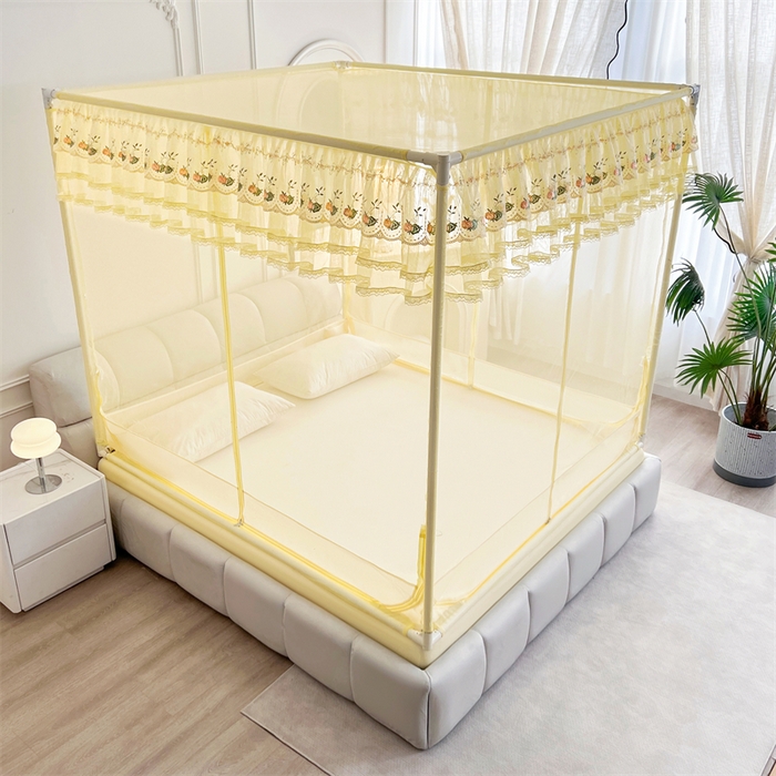 91家纺网 家纺一手货源 找家纺 青竹苑 2025新款紫荆花床笠式坐床防摔蚊帐 柠檬黄