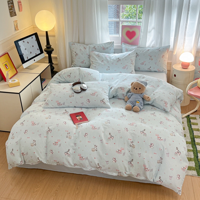 91家纺网 家纺一手货源 找家纺 博雅 2025新款全棉A类双层纱四件套 晚安猫