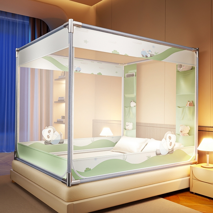 91家纺网 家纺一手货源 找家纺 青竹苑 2025新款口袋款外穿防摔坐床蚊帐 功夫熊猫