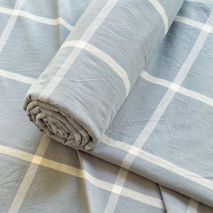 91家纺网 家纺一手货源 找家纺 柠萌家居 2025新款无印风全棉色织A类母婴级纯棉水洗棉床单 海蓝大格