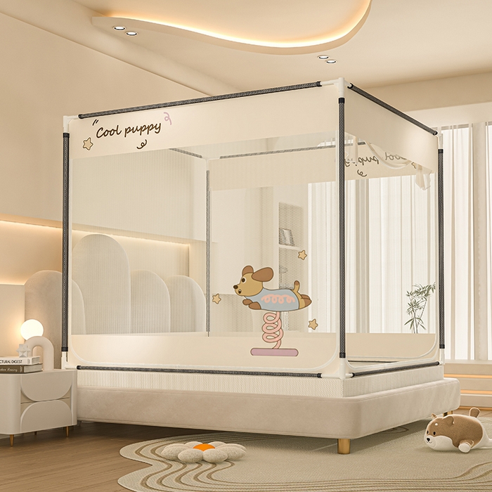 91家纺网 家纺一手货源 找家纺 青竹苑 2025新款烫画外穿防摔坐床蚊帐 腊肠狗狗