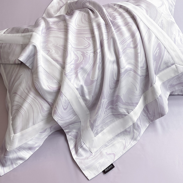 91家纺网 家纺一手货源 找家纺 【直播爆款】A类全棉数码印花四件套纯棉轻奢风长绒棉床单被套条纹床上用品 SM浮影-风信紫