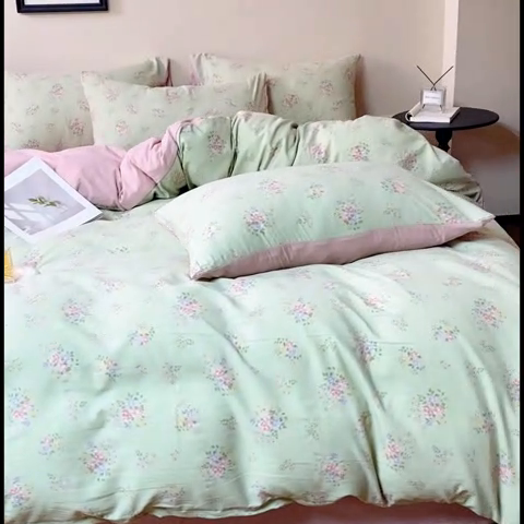 91家纺网 家纺一手货源 找家纺 斯卡诺家纺 2025新款针织天竺棉水洗棉四件套被套学生宿舍三件套床单款 遇见