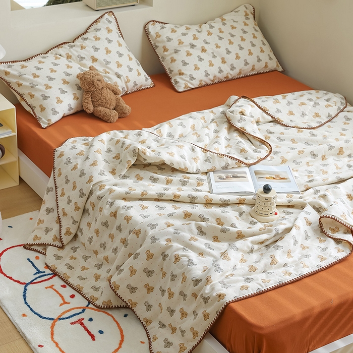 91家纺网 家纺一手货源 找家纺 买家秀 爆款不断货A类母婴级双层纱大豆被子春秋被秋冬被大豆纤维被子被芯空调被20%大豆被子夏被夏凉被 波点玩偶熊