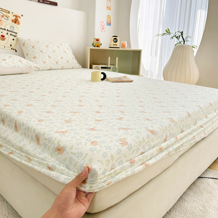 91家纺网 家纺一手货源 找家纺 柠馨 2025新款13372全棉床单床笠枕套被套单品系列-单床笠 欢乐兔