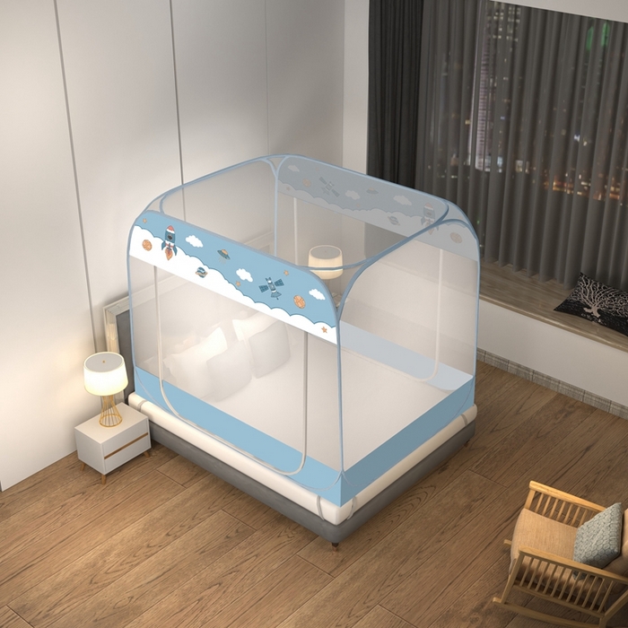 91家纺网 家纺一手货源 找家纺 青竹苑 2025新款免安装大顶魔术蚊帐布三角款 太空蓝