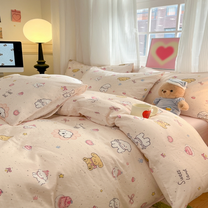 91家纺网 家纺一手货源 找家纺 博雅 2025新款全棉A类双层纱四件套 快乐修狗