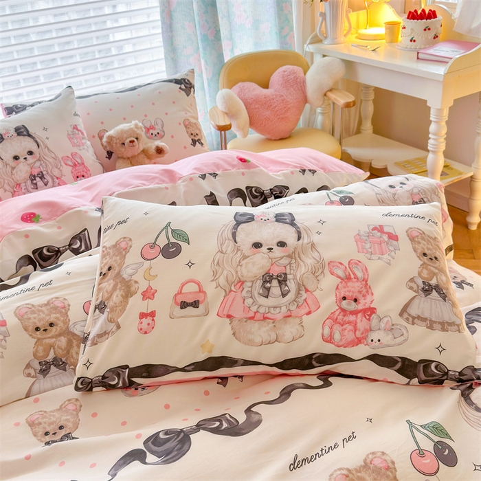 91家纺网 家纺一手货源 找家纺 名兮家居 2025年新款13372全棉印花四件套-卡通系列 芭比小熊