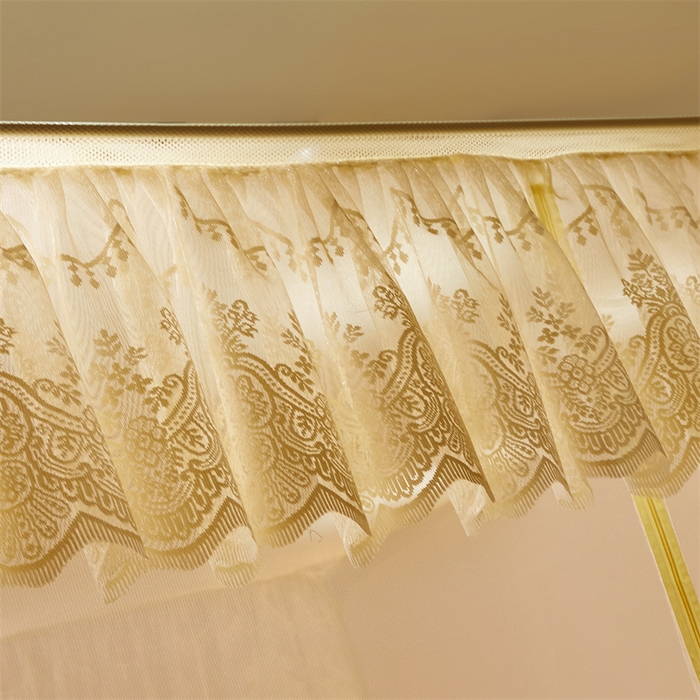 91家纺网 家纺一手货源 找家纺 青竹苑 2025新款花边TU拉链外穿全底坐床蚊帐 浅米黄