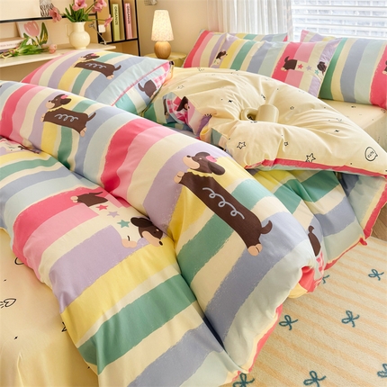 名兮家居 2025年新款13372全棉印花四件套-卡通系列 七彩小狗