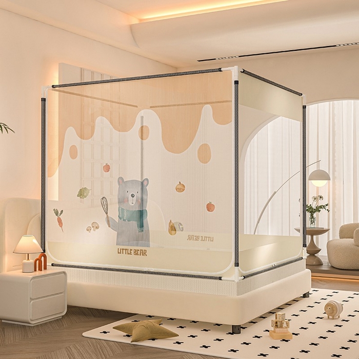 91家纺网 家纺一手货源 找家纺 青竹苑 2025新款帐纱印花外穿坐床防摔蚊帐 做饭的小熊