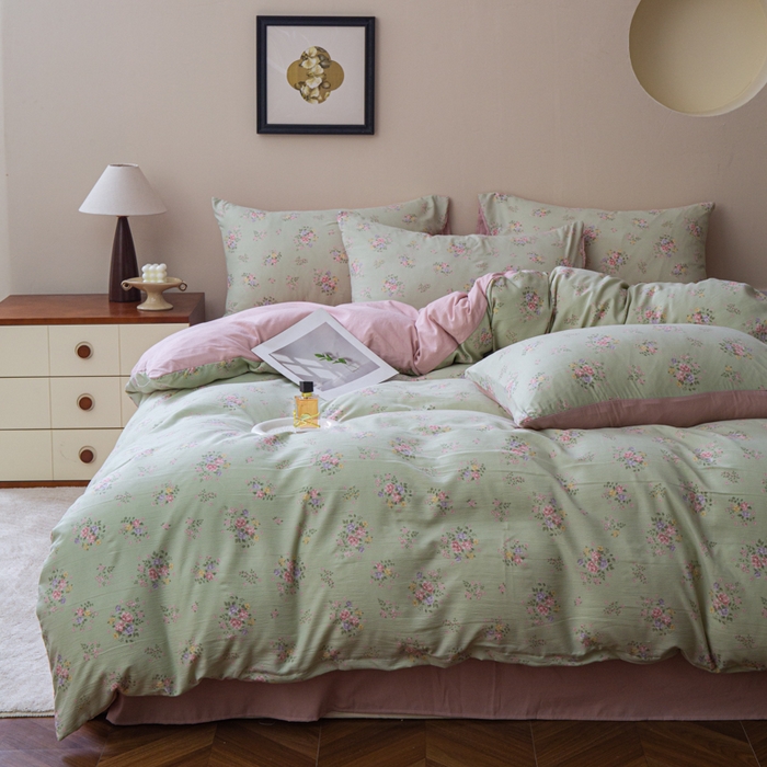 91家纺网 家纺一手货源 找家纺 斯卡诺家纺 2025新款针织天竺棉水洗棉四件套被套学生宿舍三件套床单款 遇见