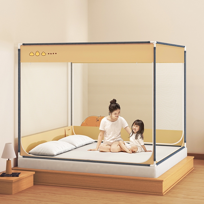 91家纺网 家纺一手货源 找家纺 青竹苑 2025新款烫画外穿防摔坐床蚊帐 萌萌熊