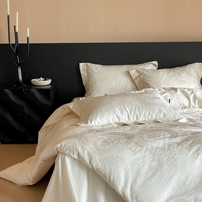 91家纺网 家纺一手货源 找家纺 窝米 2025春季新品100支长绒棉轻奢提花四件套系列 慕然-白百合