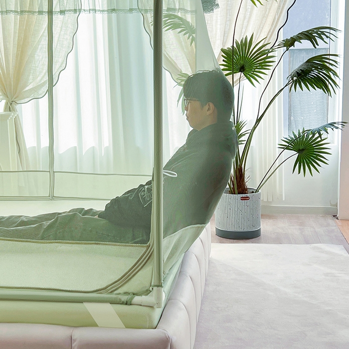 91家纺网 家纺一手货源 找家纺 青竹苑 2025新款紫荆花床笠式坐床防摔蚊帐 薄荷绿