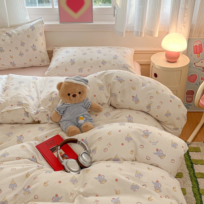 91家纺网 家纺一手货源 找家纺 博雅 2025新款全棉A类双层纱四件套 小象鸭