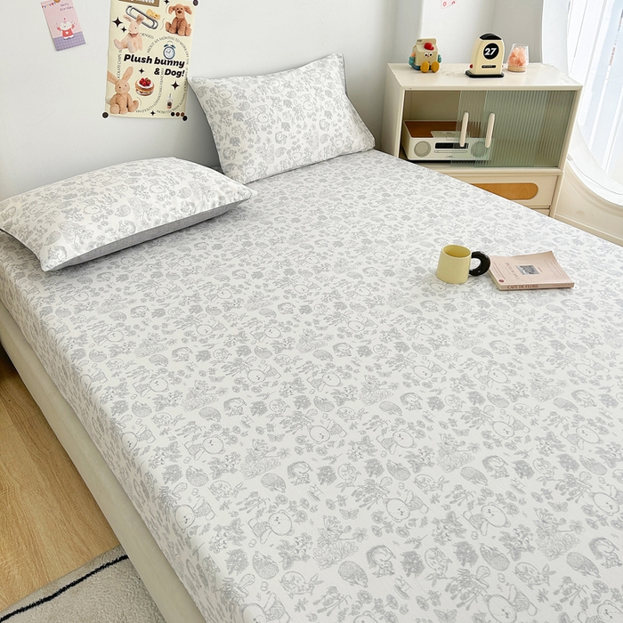 91家纺网 家纺一手货源 找家纺 柠馨 2025新款13372全棉床单床笠枕套被套单品系列-单床笠 可爱森林