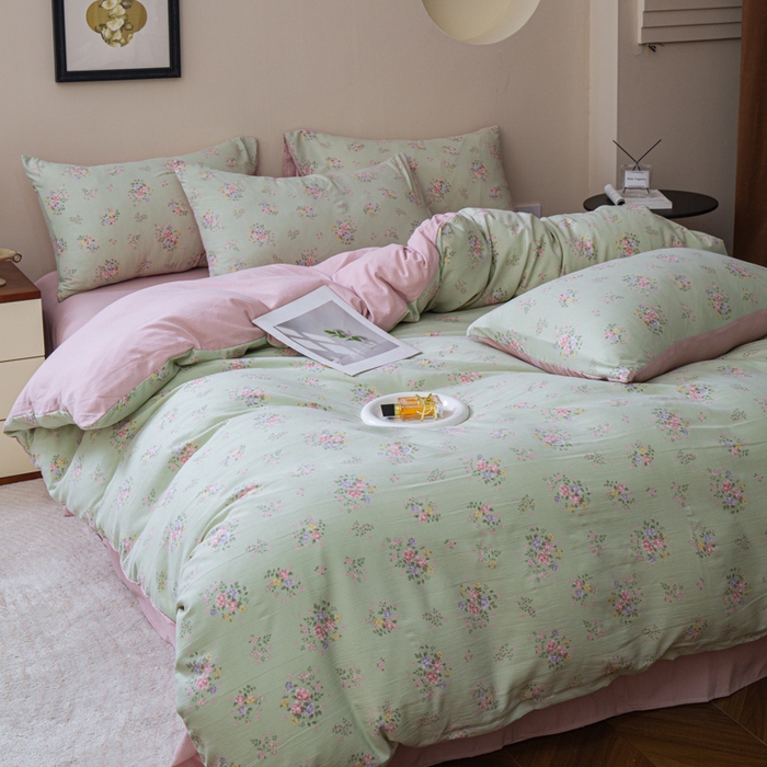 91家纺网 家纺一手货源 找家纺 斯卡诺家纺 2025新款针织天竺棉水洗棉四件套被套学生宿舍三件套床单款 遇见