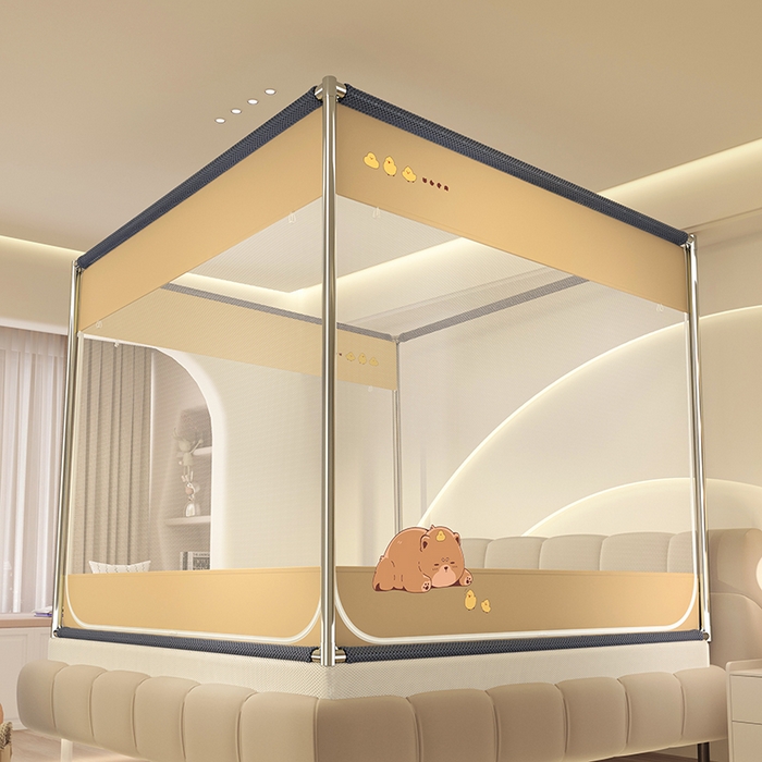 91家纺网 家纺一手货源 找家纺 青竹苑 2025新款烫画外穿防摔坐床蚊帐 萌萌熊