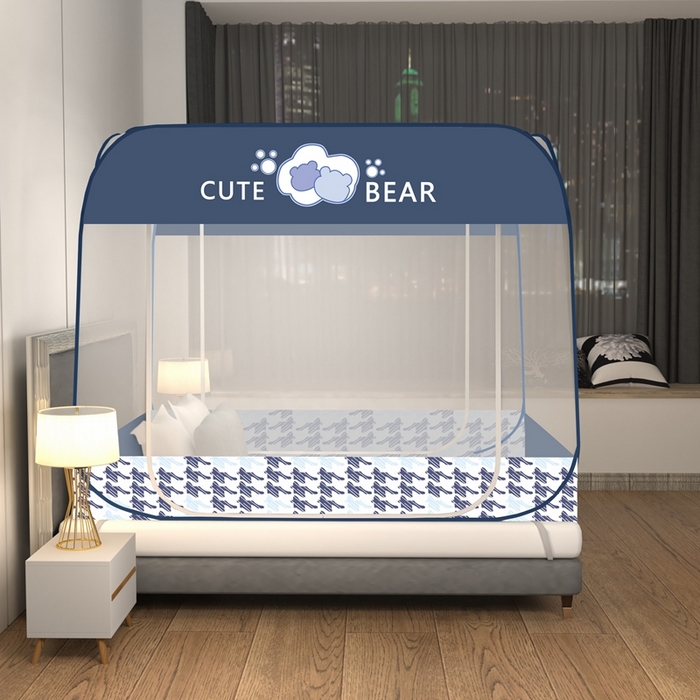 91家纺网 家纺一手货源 找家纺 青竹苑 2025新款免安装大顶魔术蚊帐布三角款 抱抱熊