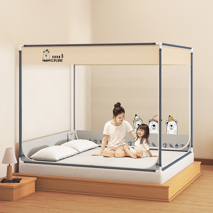 91家纺网 家纺一手货源 找家纺 青竹苑 2025新款帐纱印花外穿坐床防摔蚊帐 探索熊熊