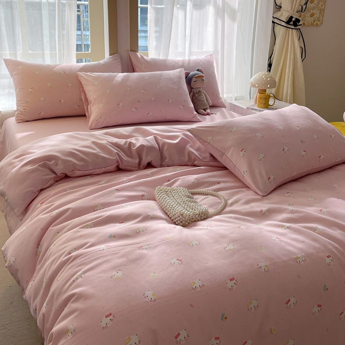 91家纺网 家纺一手货源 找家纺 仟网汇 2025新款针织双层纱AB版四件套 萌萌小猫