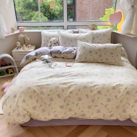 91家纺网 家纺一手货源 找家纺 柠馨 2025新款13372全棉印花四件套 浅薇