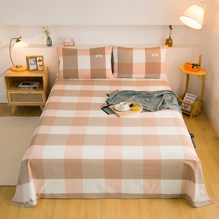 91家纺网 家纺一手货源 找家纺 柠萌家居 2025新款无印风全棉色织A类母婴级纯棉水洗棉床单 玉大格