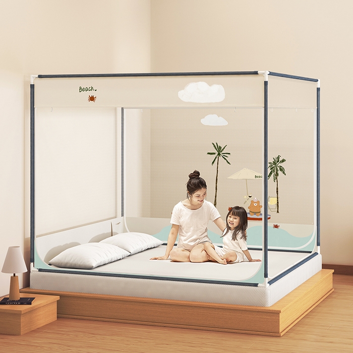 91家纺网 家纺一手货源 找家纺 青竹苑 2025新款帐纱印花外穿坐床防摔蚊帐 沙滩熊熊