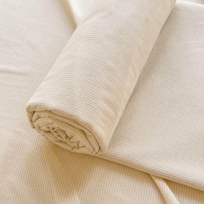 91家纺网 家纺一手货源 找家纺 柠萌家居 2025新款无印风全棉色织A类母婴级纯棉水洗棉床单 米极细条