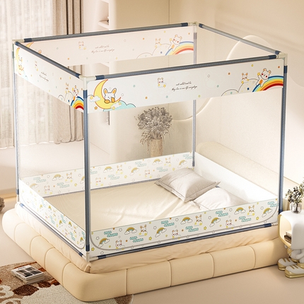 青竹苑 2025新款三门大版上下布印花外穿坐床蚊帐床笠式防摔方帐 萌萌兔