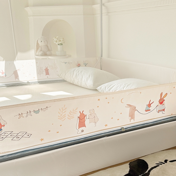 91家纺网 家纺一手货源 找家纺 青竹苑 2025新款三门大版上下布印花外穿坐床蚊帐床笠式防摔方帐 丛林生活