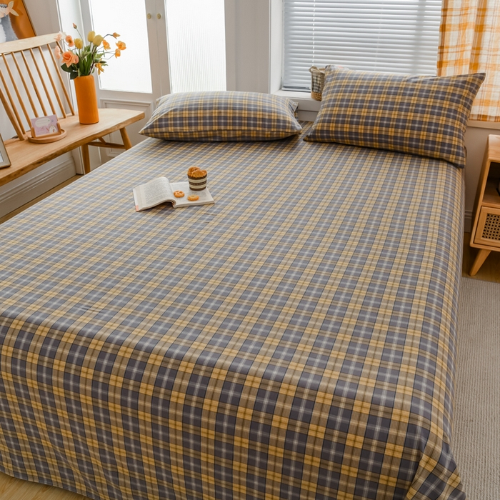 91家纺网 家纺一手货源 找家纺 柠萌家居 2025新款无印风全棉色织A类母婴级纯棉水洗棉床单 芳华灰