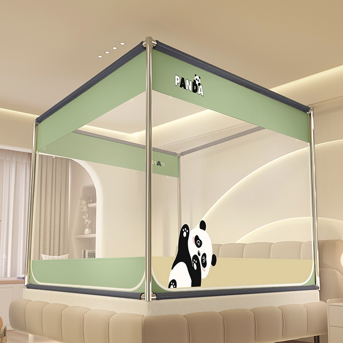 91家纺网 家纺一手货源 找家纺 青竹苑 2025新款烫画外穿防摔坐床蚊帐 熊猫憨憨