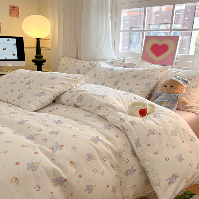 91家纺网 家纺一手货源 找家纺 博雅 2025新款全棉A类双层纱四件套 小象鸭