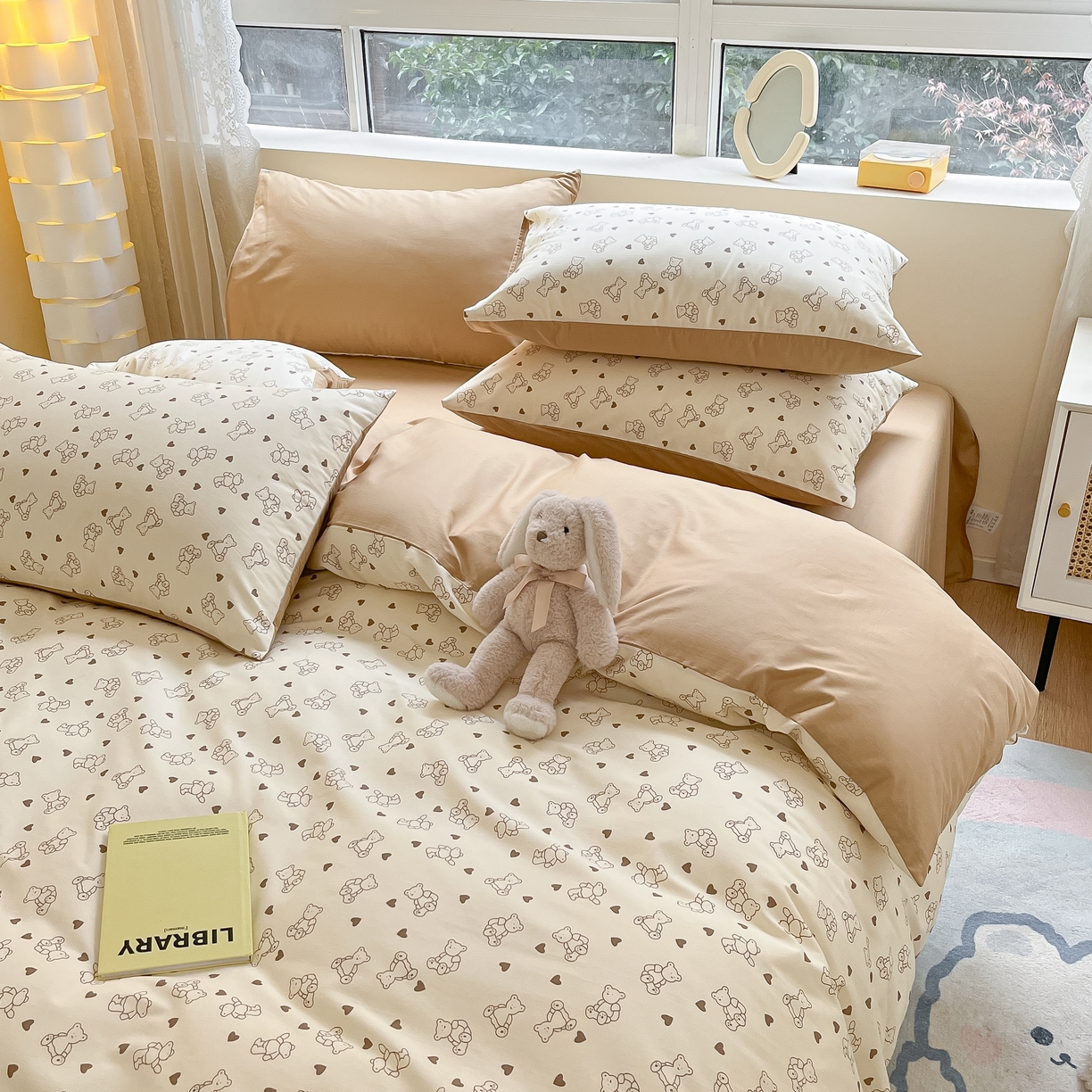 91家纺网 家纺一手货源 找家纺 柠馨 2025新款13372全棉床单床笠枕套被套单品系列-单被套 爱心小熊