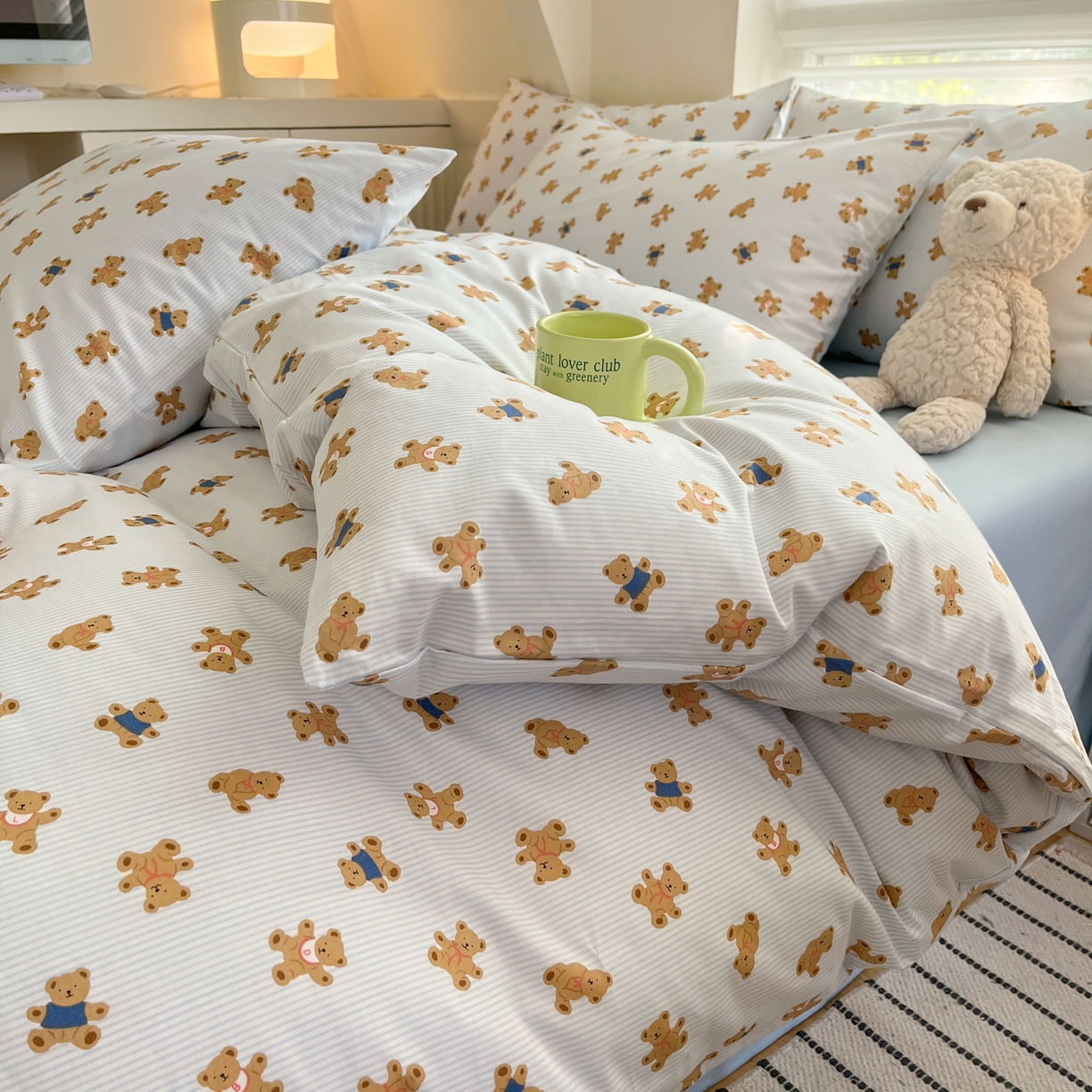 91家纺网 家纺一手货源 找家纺 柠馨 2025新款13372全棉床单床笠枕套被套单品系列-单被套 哈皮熊