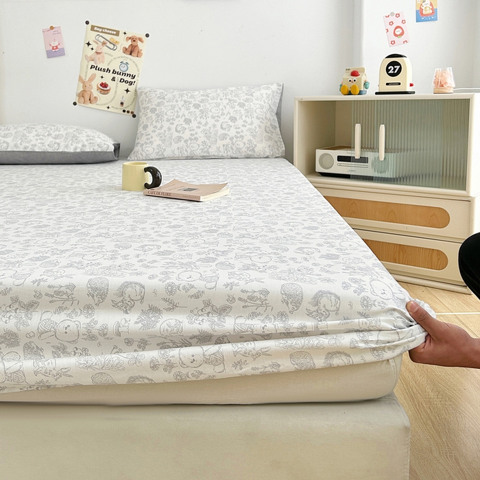 91家纺网 家纺一手货源 找家纺 柠馨 2025新款13372全棉床单床笠枕套被套单品系列-单床笠 可爱森林