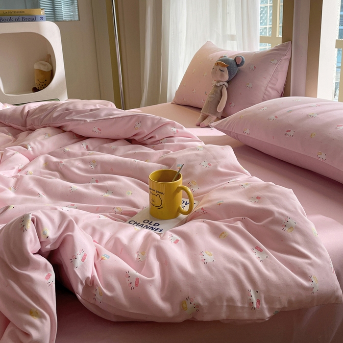 91家纺网 家纺一手货源 找家纺 仟网汇 2025新款针织双层纱AB版四件套 萌萌小猫