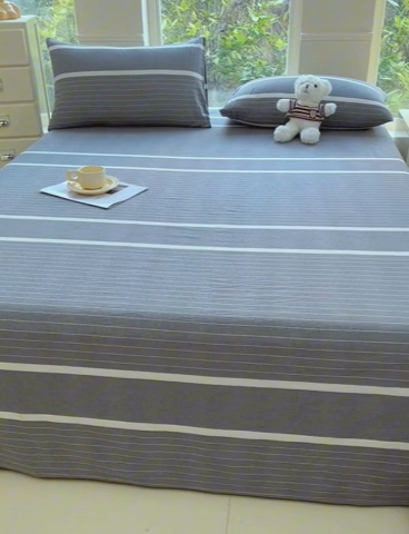 91家纺网 家纺一手货源 找家纺 柠萌家居 2025新款无印风全棉色织A类母婴级纯棉水洗棉床单 光阴灰