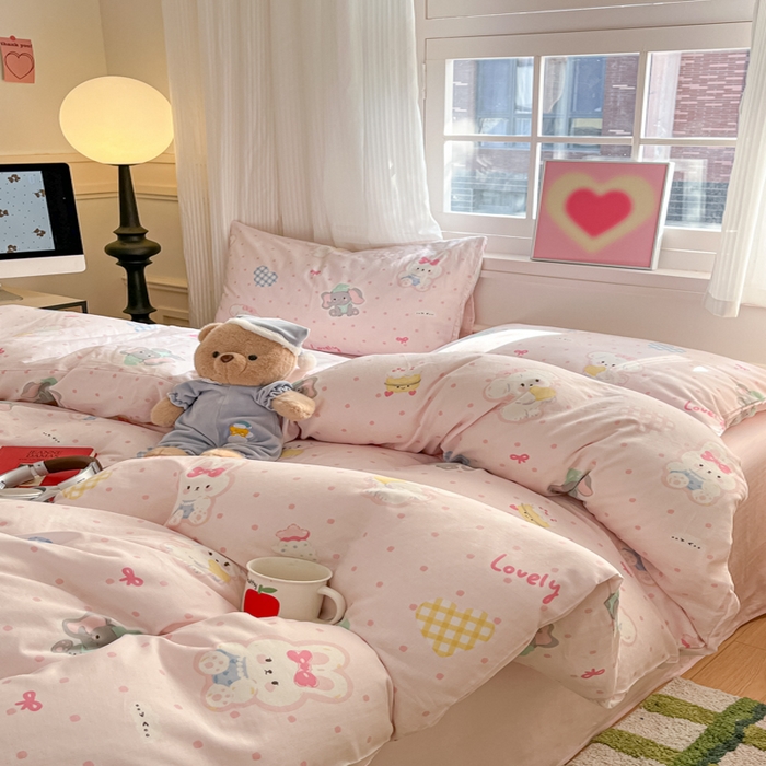 91家纺网 家纺一手货源 找家纺 博雅 2025新款全棉A类双层纱四件套 甜宠派对