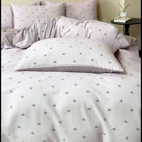 91家纺网 家纺一手货源 找家纺 利禾家纺 2025新款针织天竺棉水洗棉四件套被套学生宿舍三件套床单款 莫奈紫