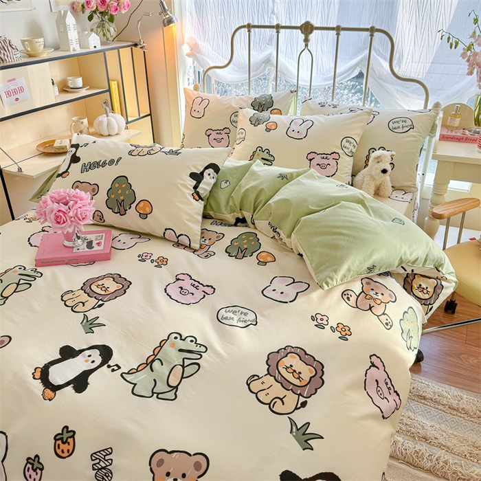 91家纺网 家纺一手货源 找家纺 名兮家居 2025年新款13372全棉印花四件套-卡通系列 动物世界