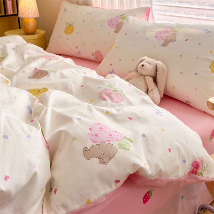 91家纺网 家纺一手货源 找家纺 名兮家居 2025年新款13372全棉印花四件套-卡通系列 爱心南瓜