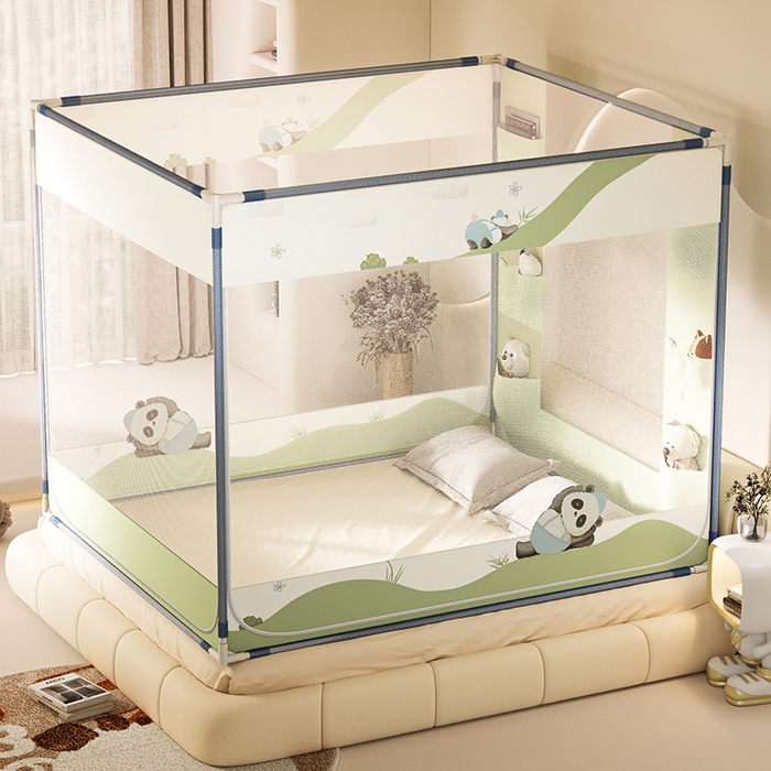 91家纺网 家纺一手货源 找家纺 青竹苑 2025新款口袋款外穿防摔坐床蚊帐 功夫熊猫